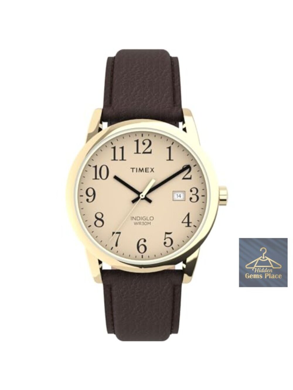 Men's Leather Strap Quartz Watch with Indiglo Backlight, Easy Reader Dial,
